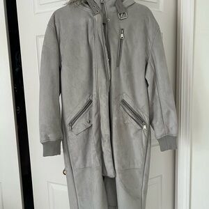Urbancode Grey Faux Suede and Fur Trim Parka Coat